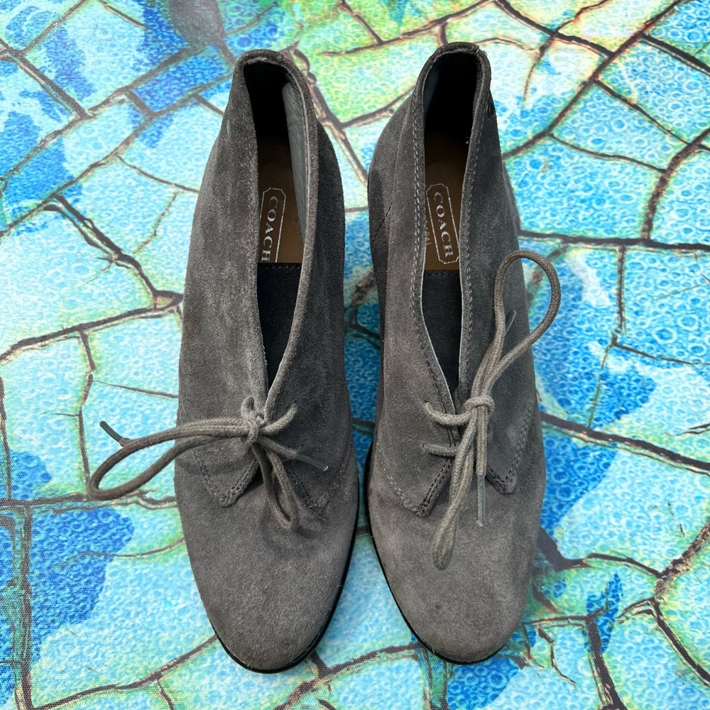 COACH Wedge Ankle boot w/  Gray suede leather